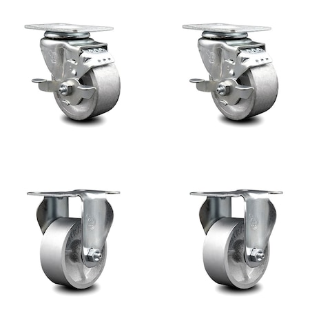 Service Caster 3 Inch Semi Steel Swivel Top Plate Caster Set with 2 Brakes 2 Rigid SCC SCC-20S315-SSR-TLB-2-R-2